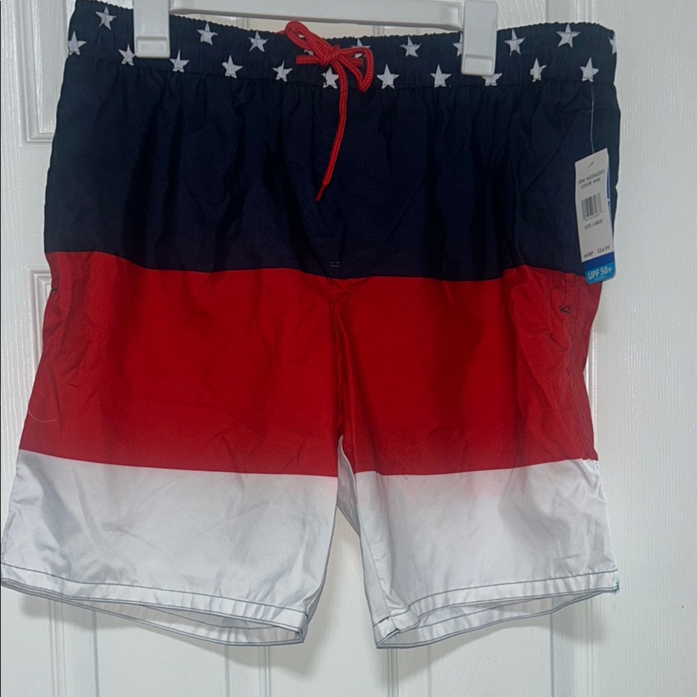 Red and White Board Shorts with Elastic Waistband